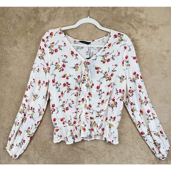 Cottage Western Floral Top Womens XL Cinch Waist Ruffle Hem Milkmaid‎ Peasant - Picture 1 of 11
